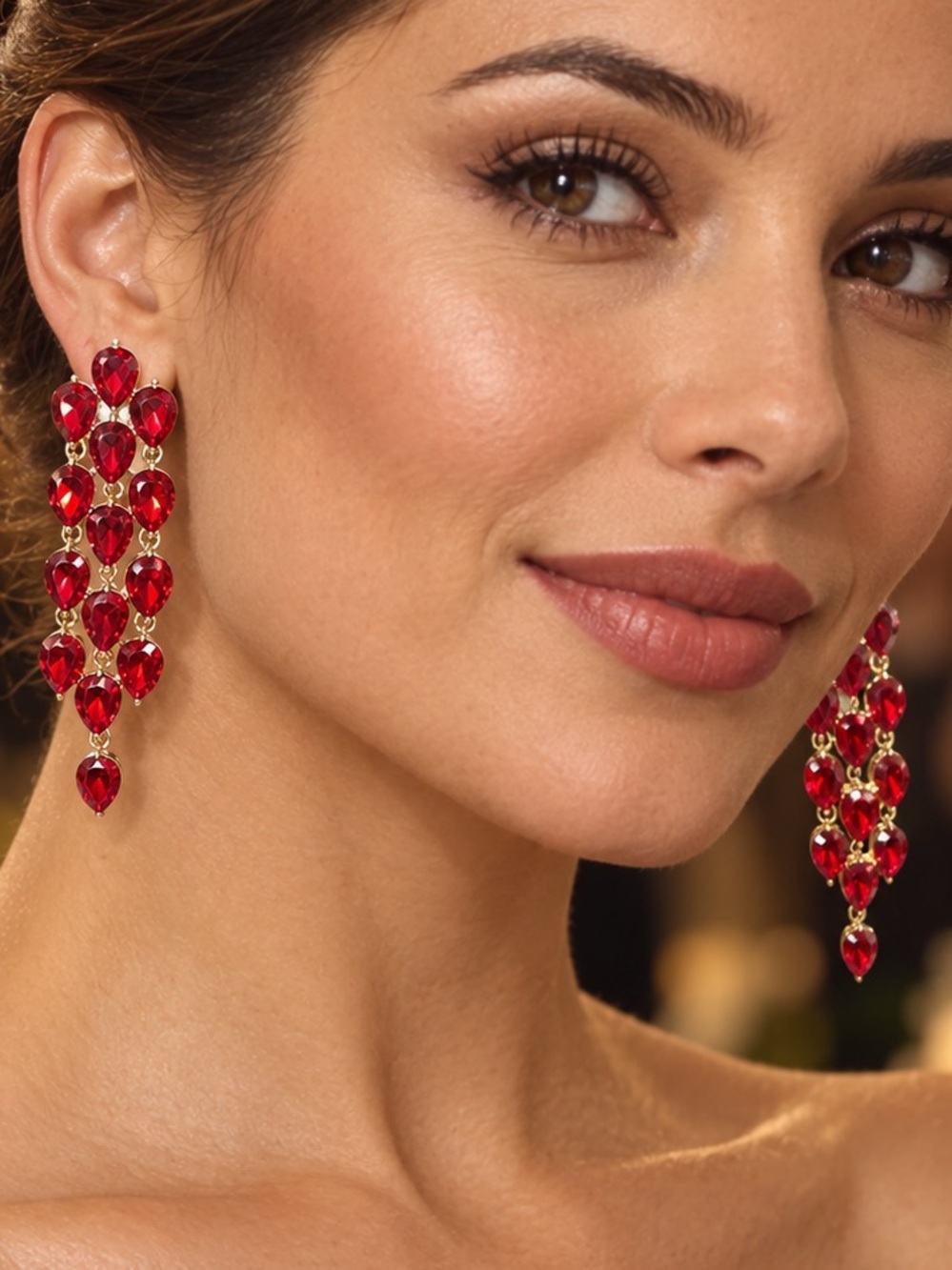 Red Teardrop Crystal Chandelier Earrings NWT